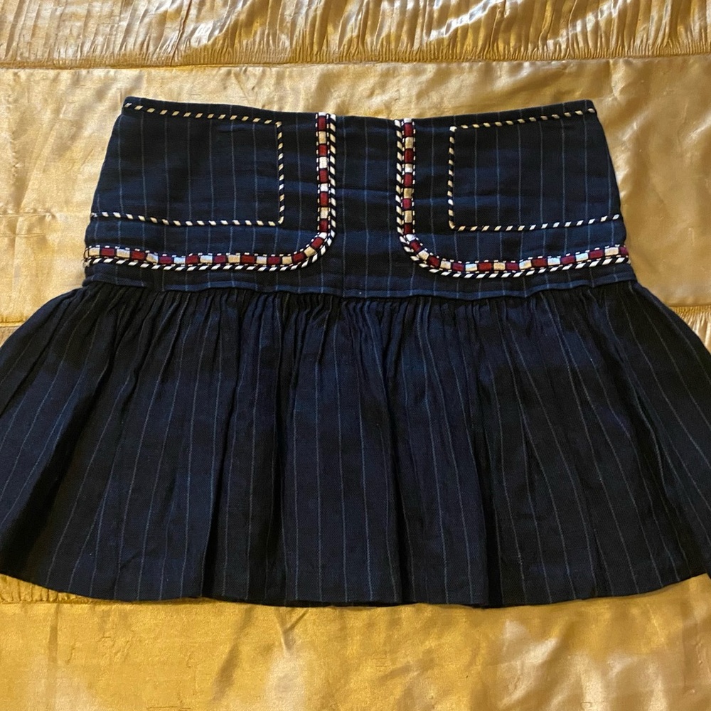 Isabel Marant Etoile Navy Blue Pleated Skirt with Embroidered Details